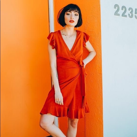 burnt orange wrap dress